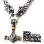 Gungneer Thors Hammer Pendant Mixed Gold Color Viking Mjolnir Necklace for Men with Wolf Head, 316L Stainless Steel Bonus 2 Rune Beads Gungneer Thors Hammer Pendant Mixed Gold Color Viking Mjolnir Necklace for Men with Wolf Head, 316L Stainless Steel Bonus 2 Rune Beads