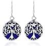Tree of Life with Simulated Blue Lapis-Lazuli Accents .925 Sterling Silver Dangle Earrings