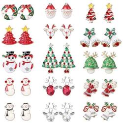 Besteel 15 Pairs Christmas Stud Earrings Set for Women Cute Hypoallergenic Festive Earrings Jewelry Snowmen Santa Christmas Tree