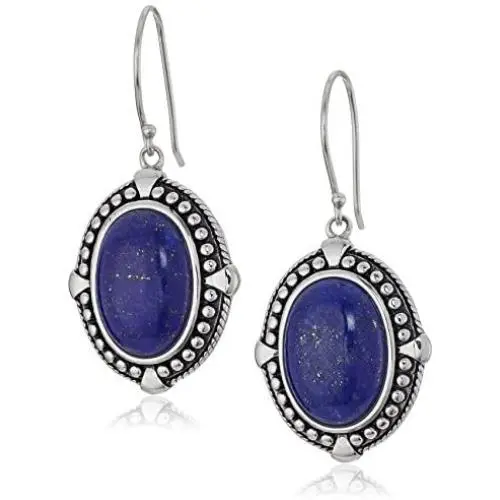 Sterling Silver Lapis Vintage Frame Cage-back Detail Drop Earrings Sterling Silver Lapis Vintage Frame Cage-back Detail Drop Earrings