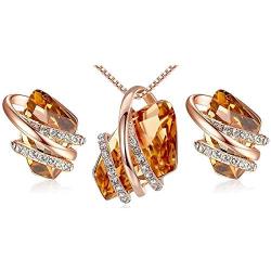 EMESLY 18K Rose Gold Plated Necklace/Earrings; Embellished with Premium Crystals, Nickel & Lead Free, Hypoallergenic Long Lasting Finish; Perfect Jewelry Gift for Women & Girls