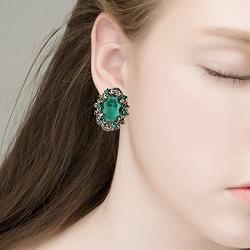 BriLove Womens Victorian Style Crystal Floral Cameo Inspired Oval Clip-On Earrings