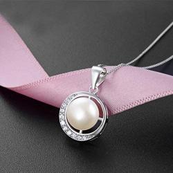 Bonus Mom Gifts for Step Mom Mother Birthday Necklace 925 Sterling Silver Single Pearl Pendant Moon CZ Cubic Zirconia Step Mom From Step Daughter Jewelry for Women