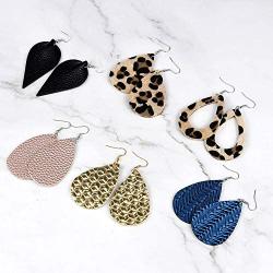 MENOLY 6 Pairs Faux Leather Earrings Set for Women Teardrop Drop Petal Leaf Dangle Earrings for Women Girls