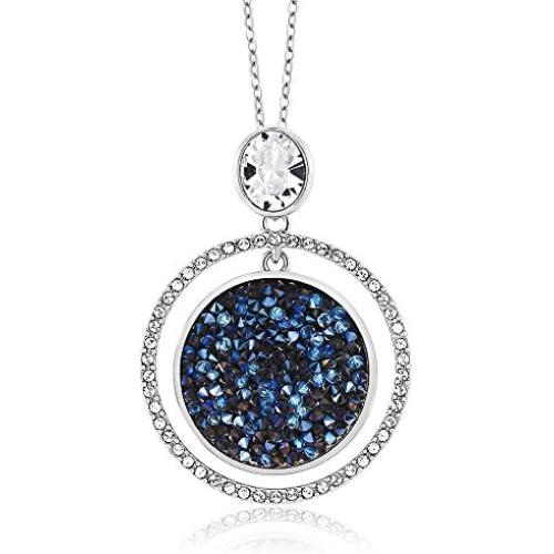 Gem Stone King 2 Inch Moonlight Crystal Dust Double Circle Pendant Made with Swarovski Crystals