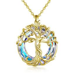 TOUPOP Mothers Day Gifts From Daughter 14K Gold Plated Tree of Life Necklace Sterling Silver Family Tree Pendant Jewelry Gifts for Mom Women Girls Birthday Mothers Day
