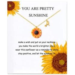 OBSUN Initial Sunflower Necklace Letter Sunflower Card Neckalce You are Sunshine Gift Sunflower Jewelry Gifts for Women Girls
