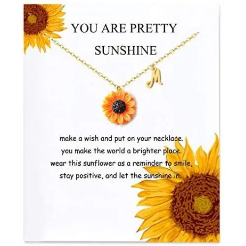 OBSUN Initial Sunflower Necklace Letter Sunflower Card Neckalce You are Sunshine Gift Sunflower Jewelry Gifts for Women Girls