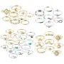 PANTIDE 55Pcs Boho Star Moon Knuckle Ring Set for Women Girls Vintage Stackable Trendy Finger Midi Rings Jewelry Bohemian Hollow Carved Flowers Gold&Silver Rings Crystal Joint Rings with Storage Bag