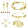 Thunaraz 10Pcs Goddess Costume Accessories Set Greek Roman Laurel Leaf Bracelet Golden Leaves Bridal Hair Crown Headband Pearl Leaf Earrings Hair Pins for Wedding Party Accessories Thunaraz 10Pcs Goddess Costume Accessories Set Greek Roman Laurel Leaf Bracelet Golden Leaves Bridal Hair Crown Headband Pearl Leaf Earrings Hair Pins for Wedding Party Accessories