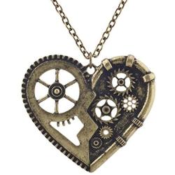 Lux Accessories Burnish Gold Vintage Steampunk Gearwork Heart Charm Necklace