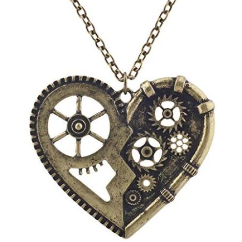 Lux Accessories Burnish Gold Vintage Steampunk Gearwork Heart Charm Necklace