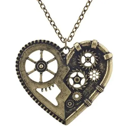 Lux Accessories Burnish Gold Vintage Steampunk Gearwork Heart Charm Necklace Lux Accessories Burnish Gold Vintage Steampunk Gearwork Heart Charm Necklace