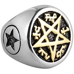 HZMAN Supernatural Devils Trap Symbol Sigil Stainless Steel Ring Pentagram Anti Possession