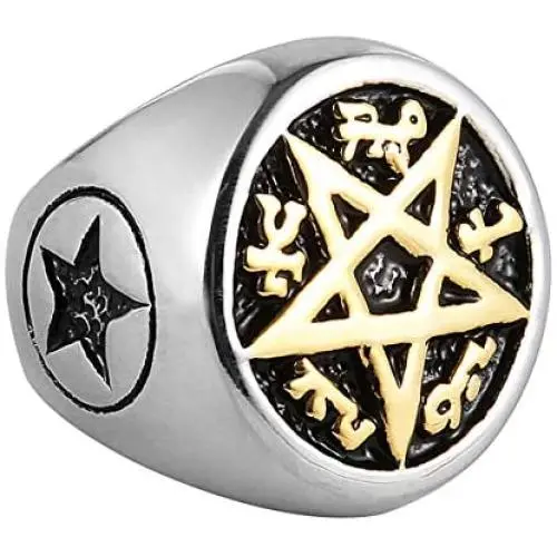 HZMAN Supernatural Devils Trap Symbol Sigil Stainless Steel Ring Pentagram Anti Possession HZMAN Supernatural Devils Trap Symbol Sigil Stainless Steel Ring Pentagram Anti Possession