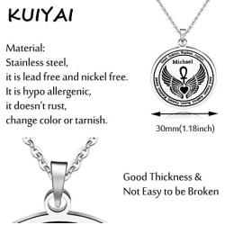 KUIYAI 12 Guardian Angels Medallion Wings Heart Necklace Ankh Life Power Magic Amulet Pendant Angel Gift