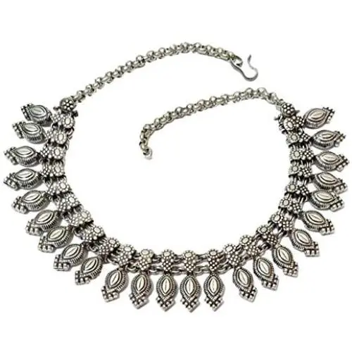 athizay Necklace Silver oxidized Indian Jewelry Chunky Beads Embellishments Choker Necklace athizay Necklace Silver oxidized Indian Jewelry Chunky Beads Embellishments Choker Necklace
