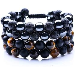 WRCXSTONE Natural Stone Bracelet Mens Black Lava Rock Bracelet Tiger Eye Gemstone Bracelet Yoga Essential Oil Bracelet Charm Gift