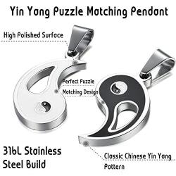 LOLIAS Stainless Steel Yin Yang Love Heart Pendant Couple Necklace for Men Women Puzzle Matching Valentine Gifts for Him&Her Jewelry Set