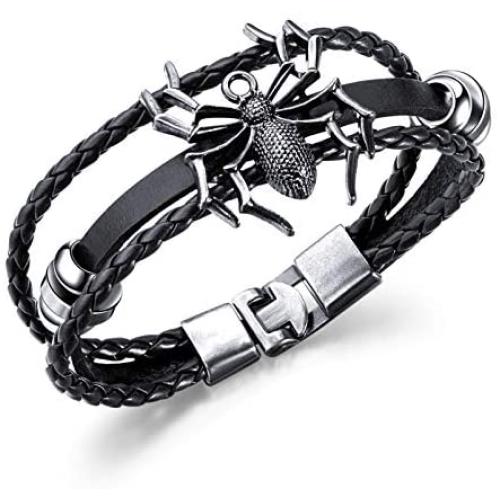 Heavstjer Punk Alloy Spider Wristband Leather Cuff Bracelet