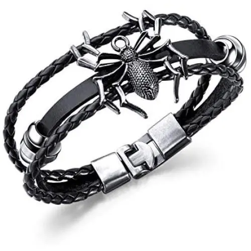 Heavstjer Punk Alloy Spider Wristband Leather Cuff Bracelet