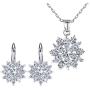 BAMOER 18K Rose Gold Plated Cubic Zirconia Snowflake Lever Back Earrings Necklace Set for Women CZ Jewelry Set