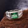 BONLAVIE Mens Wedding Engagement Rings Emerald Cut 8x10mm Created Black Onyx Green Emerald White Cubic Zirconia 925 Sterling Silver 11mm Bands Size 6-12