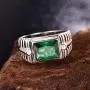 BONLAVIE Mens Wedding Engagement Rings Emerald Cut 8x10mm Created Black Onyx Green Emerald White Cubic Zirconia 925 Sterling Silver 11mm Bands Size 6-12