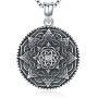 Friggem Sterling Silver Mandala Necklace,Flower of Life Pendant Necklace for Teen Girls Gift for Women,3D Blooming Black Mandala Pendant Chain 18'',Vintage Viking Necklace Jewelry with Fine Gift Box