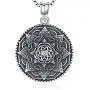 Friggem Sterling Silver Mandala Necklace,Flower of Life Pendant Necklace for Teen Girls Gift for Women,3D Blooming Black Mandala Pendant Chain 18'',Vintage Viking Necklace Jewelry with Fine Gift Box