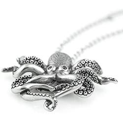 Controse Womens Silver-Toned Stainless Steel Black eyed Octopus Necklace with Pendant (18'' - 20'' Adjustable Chain)
