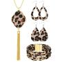 Hicarer 4 Pack Leopard Jewelry Set Y-Shape Tassel Necklace Leopard Rhombus Hook Dangle Earrings Multilayer Bracelet