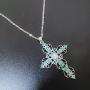 Cross Bohemian Pendant Necklace Crystal Celtic Chain Jewelry for Women Girls (Blue)