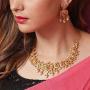 Tarinika Indian Traditional Antique Gold Plated Necklace set with Earrings for women and Girl - White Red Green