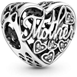 Pandora Jewelry Mother and Son Script Openwork Cubic Zirconia Charm in Sterling Silver