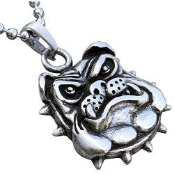 Bulldog Jewelry K-9 Bull Dog Jack Georgetown Marines corps Military Pewter Mens Pendant Necklace Protection Amulet Wealth Good Luck Lucky Charm Safe Travel Talisman for men Silver Ball Chain