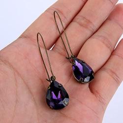 EVER FAITH Austrian Crystal Vintage Style Teardrop Hook Dangle Earrings Dark Purple Antique Gold-Tone