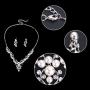 EVER FAITH Womens Crystal Simulated Pearl Leaf Vine Necklace Earrings Set Clear Silver-Tone