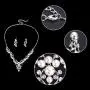 EVER FAITH Womens Crystal Simulated Pearl Leaf Vine Necklace Earrings Set Clear Silver-Tone EVER FAITH Womens Crystal Simulated Pearl Leaf Vine Necklace Earrings Set Clear Silver-Tone