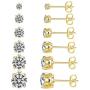 14k Gold Plated CZ Stud Earrings Round Cubic Zirconia Jewelry set for women 6 Pairs