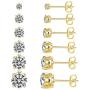 14k Gold Plated CZ Stud Earrings Round Cubic Zirconia Jewelry set for women 6 Pairs