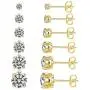 14k Gold Plated CZ Stud Earrings Round Cubic Zirconia Jewelry set for women 6 Pairs
