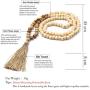 BALIBALI 8MM Semi-Precious Gem Stones Wood Mala Bead Necklace Multicolor Tassel Charms Chain Necklace Handmade Beaded Pendant Necklace for Women Men