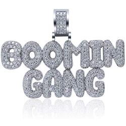 GUCY Hip Hop Jewelry Iced Out Bubble BOOMIN Gang Letter Pendant Necklace Rope Chain(Gold/Silver)