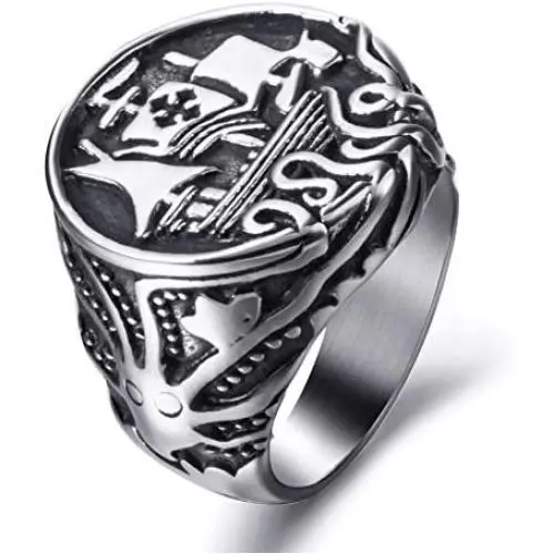 Elfasio Viking Drakkar Ship Kraken Norse Sea Monster Octopus Squid Tentacle Stainless Steel Vintage Ring Elfasio Viking Drakkar Ship Kraken Norse Sea Monster Octopus Squid Tentacle Stainless Steel Vintage Ring