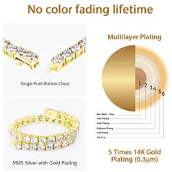 KRKC&CO S925 Sterling Silver 4mm Tennis Bracelet, 14k Gold Iced Out Tennis Bracelet, Prong-Setting 5A Cubic Zirconia Stones, Urban Street-wear Jewelry, Bracelets for Women
