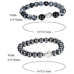 Aroncent 2 PCS Lodestone Snow Agate Beads Buddhist Bracelet Mala Religious Prayer with Buddha Head