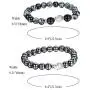 Aroncent 2 PCS Lodestone Snow Agate Beads Buddhist Bracelet Mala Religious Prayer with Buddha Head