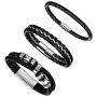 Jstyle 3Pcs Stainless Steel Braided Leather Bracelet for Men Women Leather Wrist Band Cuff Bangle Bracelet Magnetic Clasp 7.5-8.5 inches
