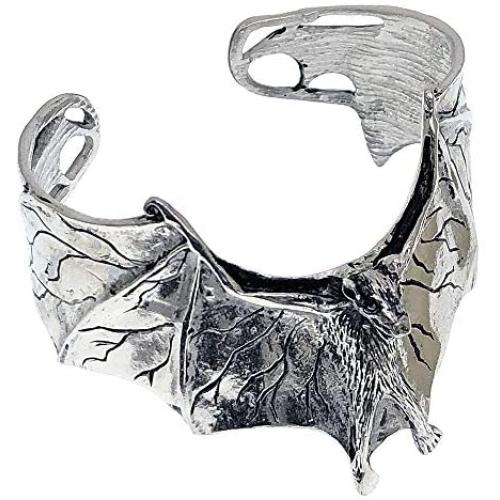 Cosplay jewelry Gothic Winged Bat Vampire Dracula Horror Halloween Wicca Wiccan Magic Witch Fantasy fairy tale Shiny Polished Silver Pewter Metal Wrist Bracelet Bangle Cuff Boys Girls Men Women Unisex